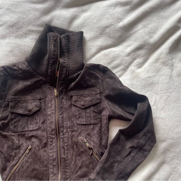 Vegan Suede Brown Bomber Jacket - Picture 4 of 7